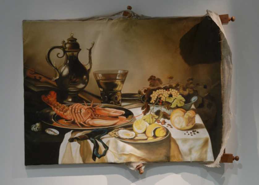 Raul Ortega Ayala, Intervened found painting (i.s.m. Juan Garcia), 2010 foto: Rob Kollaard